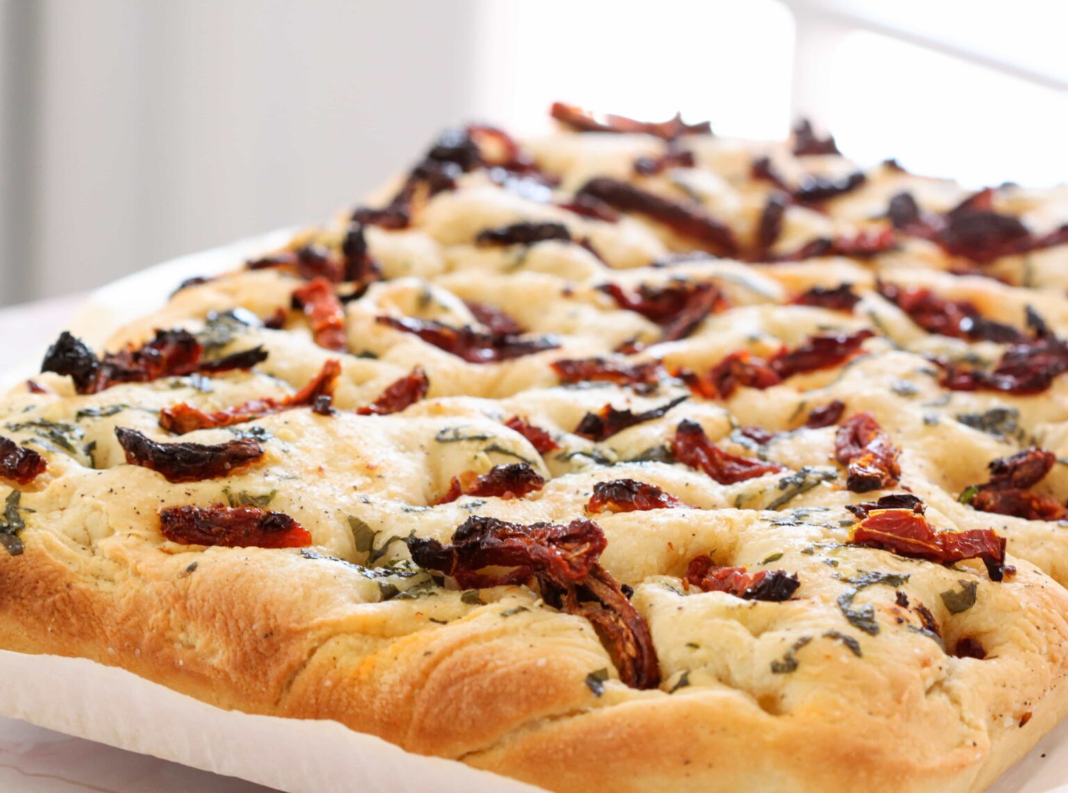 Sundried Tomato, Basil, and Mozzarella Focaccia Pizza Oven